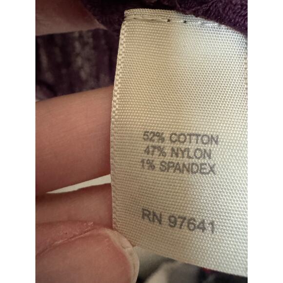 J Jill Lace Top Stretch Purple Button Up Velvet Trim Long Sleeve Sz L Sheer - Picture 4 of 7